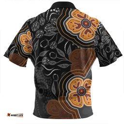 Australia Aboriginal Zip Polo Shirt - Aboriginal Dot Art With Bush Flowers Zip Polo Shirt