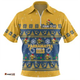 Parramatta Eels Christmas Custom Zip Polo Shirt - Special Ugly Christmas Zip Polo Shirt