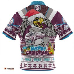 Manly Warringah Sea Eagles Christmas Custom Zip Polo Shirt - Manly Santa Aussie Big Things Zip Polo Shirt