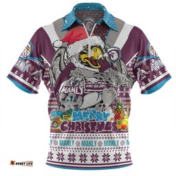 Manly Warringah Sea Eagles Christmas Custom Zip Polo Shirt - Manly Santa Aussie Big Things Zip Polo Shirt