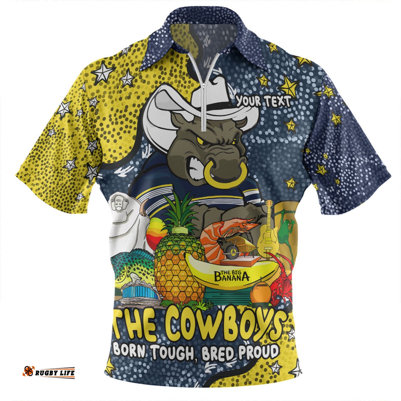 North Queensland Cowboys Custom Zip Polo Shirt - Australian Big Things Zip Polo Shirt
