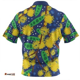 Australia Aboriginal Zip Polo Shirt - Australian Yellow Wattle Flower Artwork Zip Polo Shirt