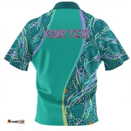 Australia Aboriginal Custom Zip Polo Shirt - Turquoise Dot Dreamtime Zip Polo Shirt