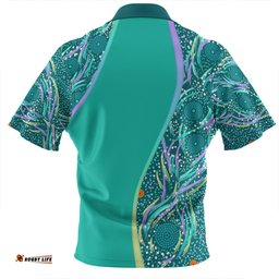 Australia Aboriginal Custom Zip Polo Shirt - Turquoise Dot Dreamtime Zip Polo Shirt