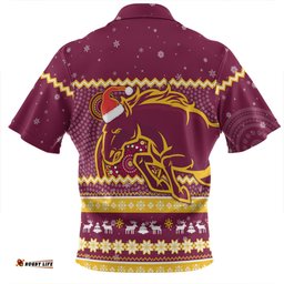Brisbane Broncos Christmas Custom Zip Polo Shirt - Ugly Xmas And Aboriginal Patterns For Die Hard Fan Zip Polo Shirt