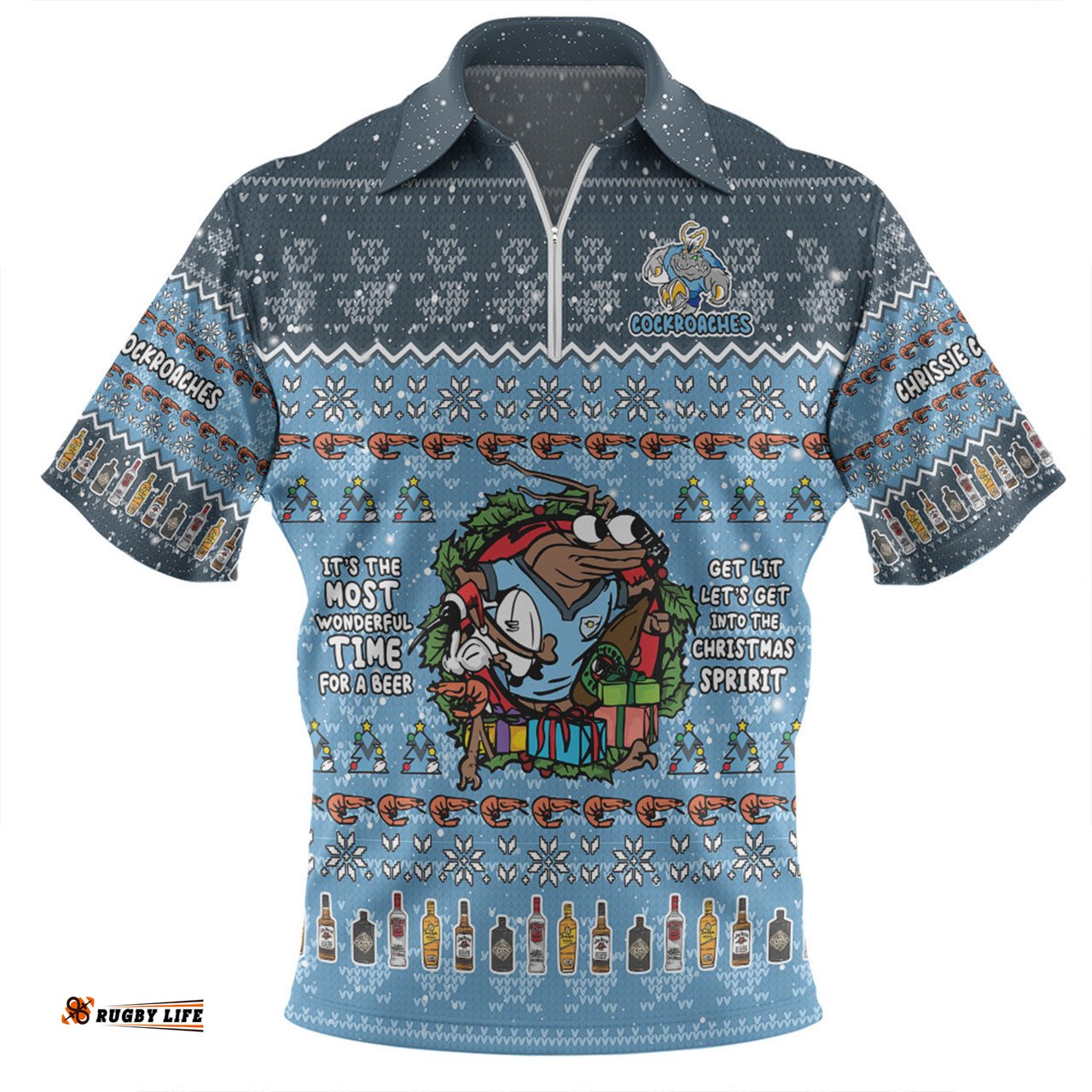 New South Wales Cockroaches Christmas Custom Zip Polo Shirt - Chrissie Spirit Zip Polo Shirt