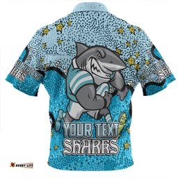 Cronulla-Sutherland Sharks Custom Zip Polo Shirt - Team With Dot And Star Patterns For Tough Fan Zip Polo Shirt