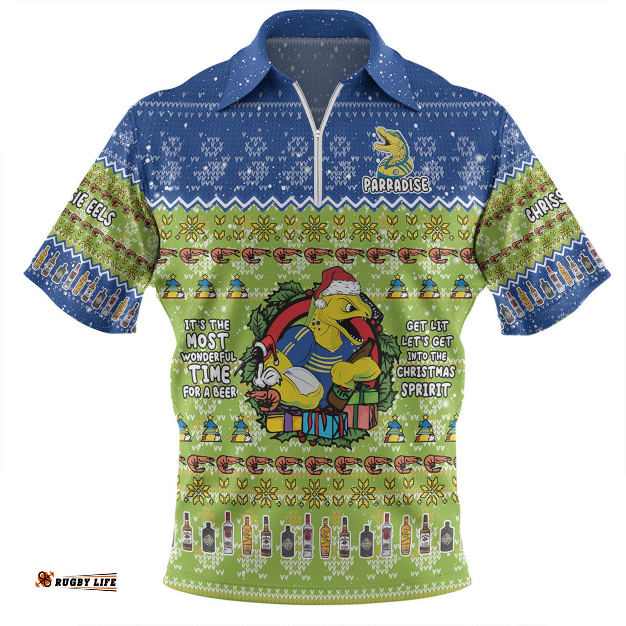 Parramatta Eels Christmas Custom Zip Polo Shirt - Chrissie Spirit Zip Polo Shirt