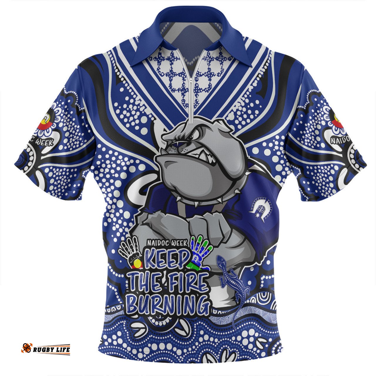 Canterbury-Bankstown Bulldogs Zip Polo Shirt Aboriginal Inspired Naidoc Week Custom For Die Hard Fan Supporters