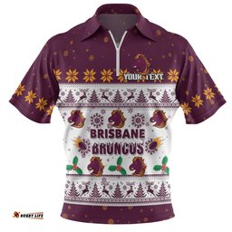 Brisbane Broncos Christmas Custom Zip Polo Shirt - Special Ugly Christmas Zip Polo Shirt