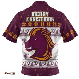 Brisbane Broncos Christmas Custom Zip Polo Shirt - Special Ugly Christmas Zip Polo Shirt