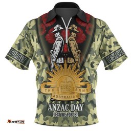 Australia Zip Polo Shirt - Anzac Day Australian Army Camo Patterns
