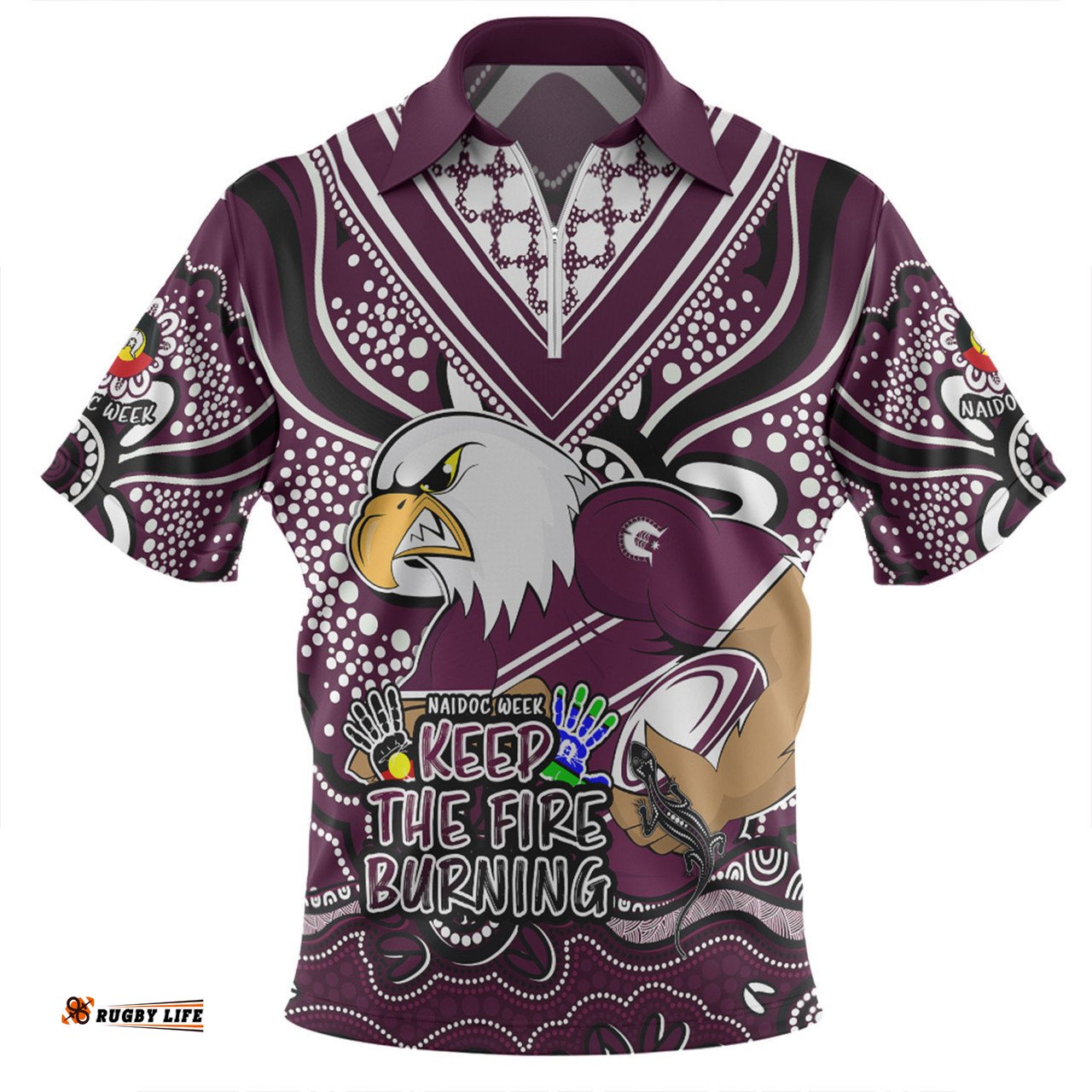 Manly Warringah Sea Eagles Zip Polo Shirt Aboriginal Inspired Naidoc Week Custom For Die Hard Fan Supporters