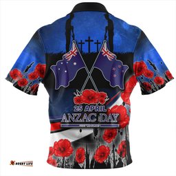 Australia Zip Polo Shirt - Anzac Day NZ Australia Poppies Flowers