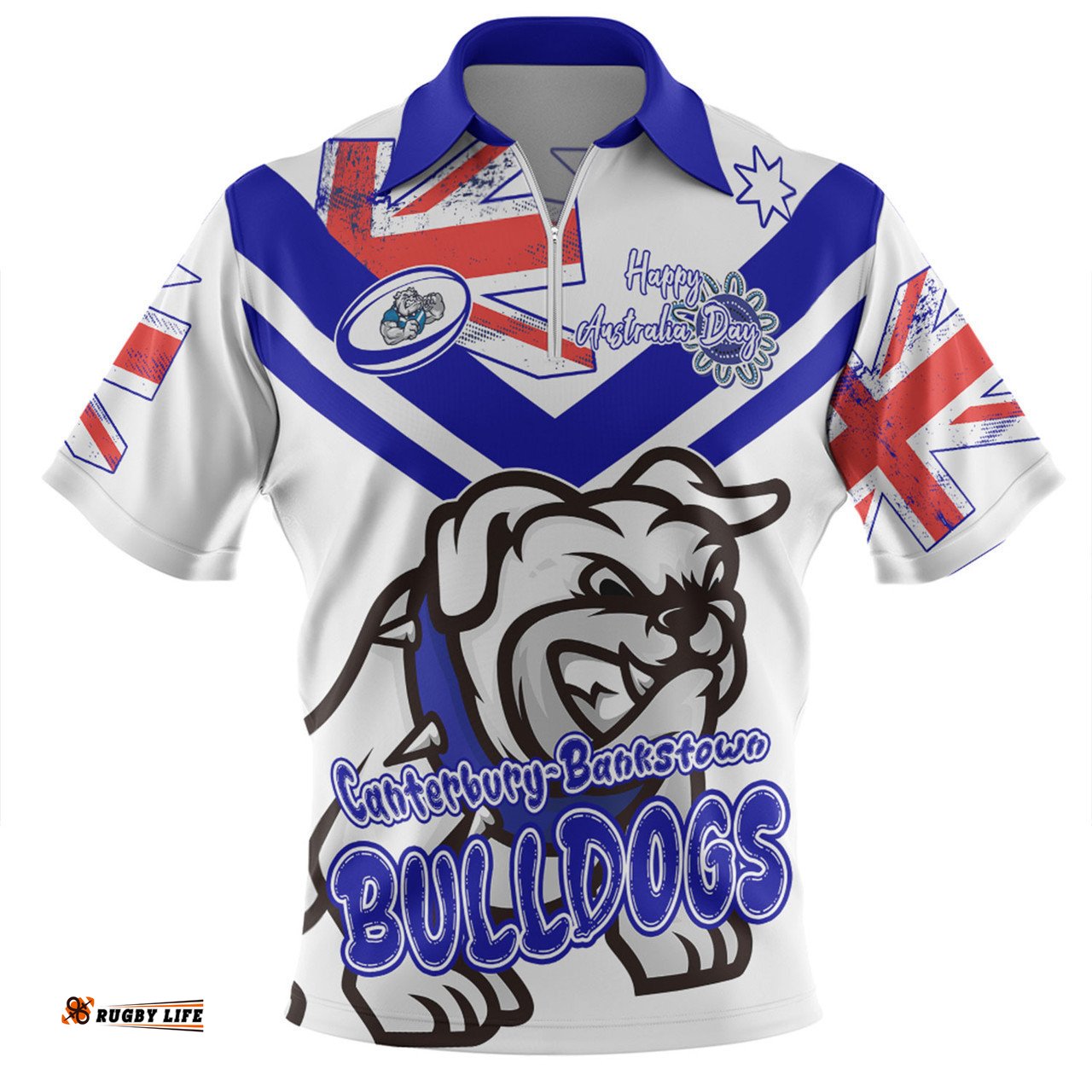 Canterbury-Bankstown Bulldogs Zip Polo Shirt - Happy Australia Day We Are One And Free V2