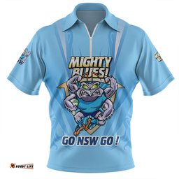 New South Wales Blues Zip Polo Shirt Custom State Of Origin 2024 Passionate Fan Born To Win Ver 1
