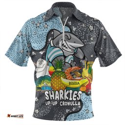 Cronulla-Sutherland Sharks Custom Zip Polo Shirt - Australian Big Things Zip Polo Shirt