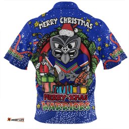 New Zealand Warriors Christmas Custom Zip Polo Shirt - Merry Christmas Our Beloved Team With Aboriginal Dot Art Pattern Zip Polo Shirt