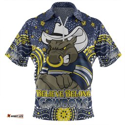 North Queensland Cowboys Custom Zip Polo Shirt - Custom With Aboriginal Inspired Style Of Dot Painting Patterns  Zip Polo Shirt