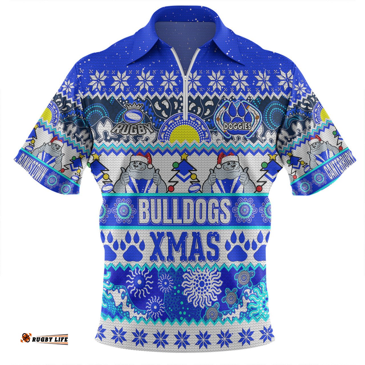 Canterbury-Bankstown Bulldogs Christmas Aboriginal Custom Zip Polo Shirt - Indigenous Knitted Ugly Xmas Style Zip Polo Shirt