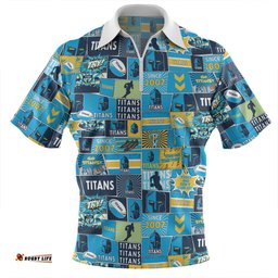 Gold Coast Titans Zip Polo Shirt - Team Of Us Die Hard Fan Supporters Comic Style Zip Polo Shirt