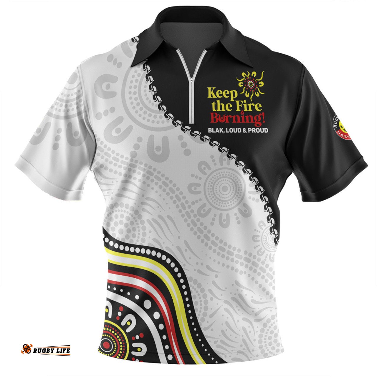 Australia Zip Polo Shirt Naidoc Week Indigenous Culture Inspired Keep the Fire Burning! Blak, Loud and Proud