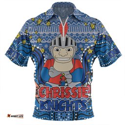 Newcastle Knights Christmas Custom Zip Polo Shirt - Christmas Knit Patterns Vintage Jersey Ugly Zip Polo Shirt