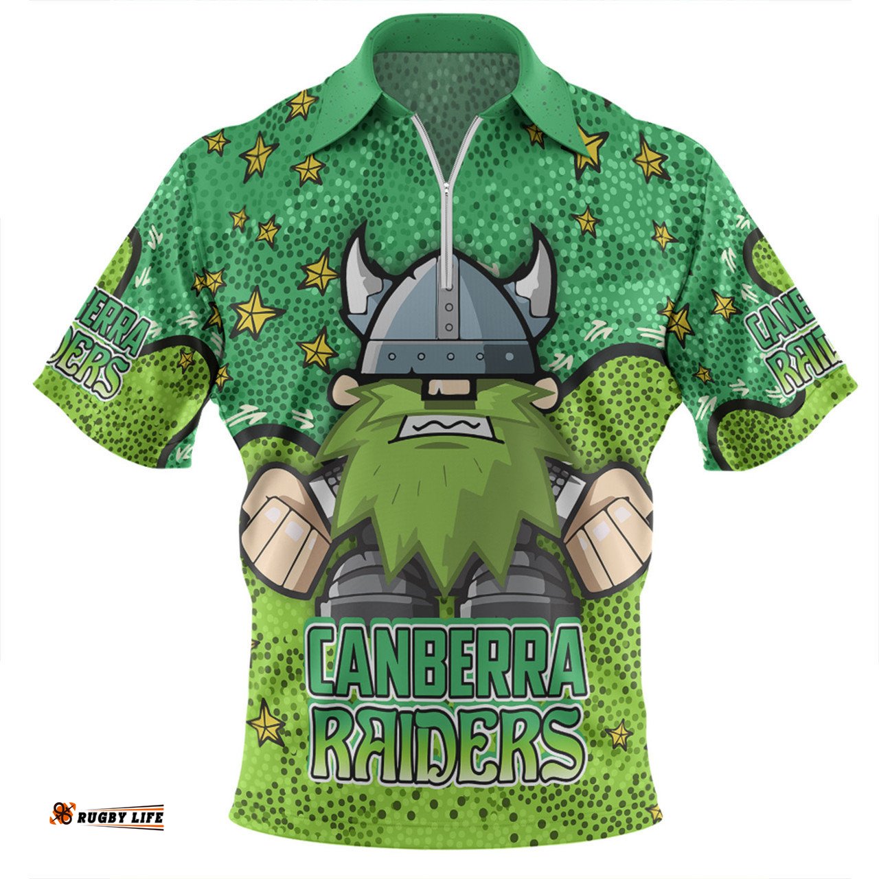 Canberra Raiders Custom Zip Polo Shirt - Team With Dot And Star Patterns For Tough Fan Zip Polo Shirt