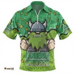 Canberra Raiders Custom Zip Polo Shirt - Team With Dot And Star Patterns For Tough Fan Zip Polo Shirt