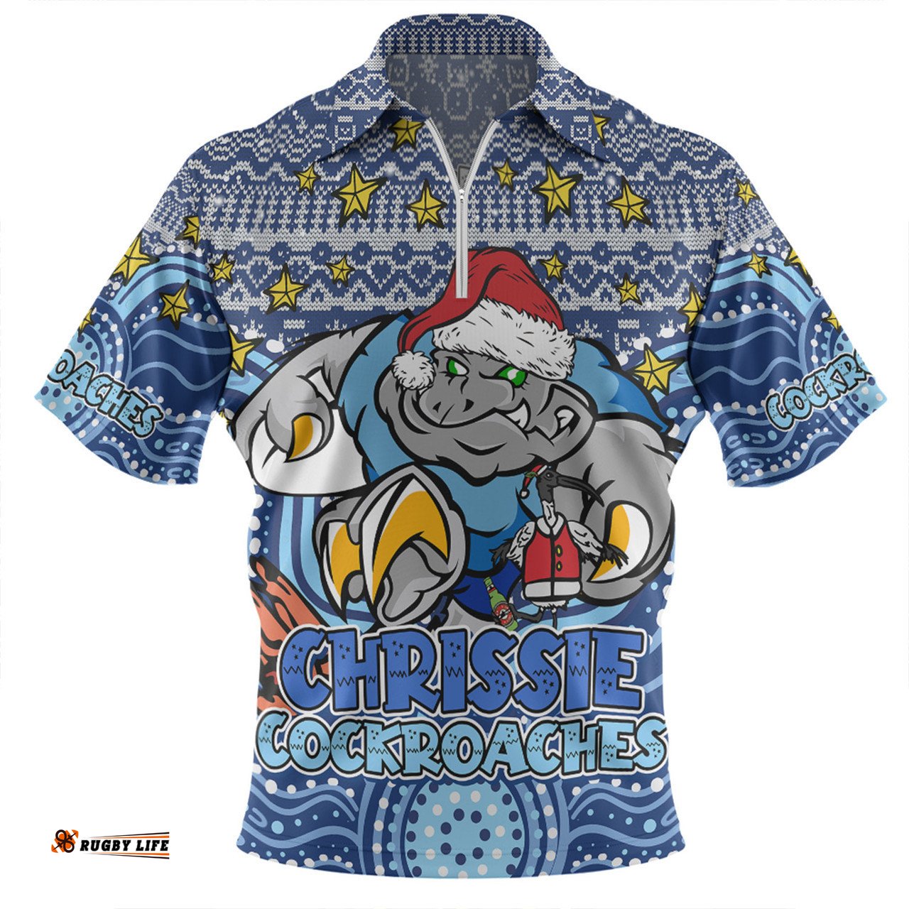 New South Wales Cockroaches Christmas Custom Zip Polo Shirt - Christmas Knit Patterns Vintage Jersey Ugly Zip Polo Shirt