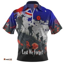 Australia Zip Polo Shirt - Custom Anzac Day Soldiers With Australia Flag Grunge Style