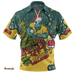 Australia Wallabies Christmas Custom Zip Polo Shirt - Let's Get Lit Chrisse Pressie Zip Polo Shirt