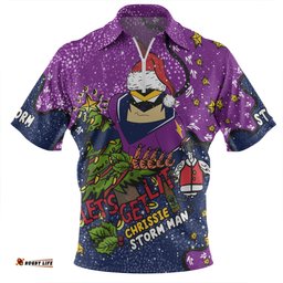 Melbourne Storm Christmas Custom Zip Polo Shirt - Let's Get Lit Chrisse Pressie Zip Polo Shirt