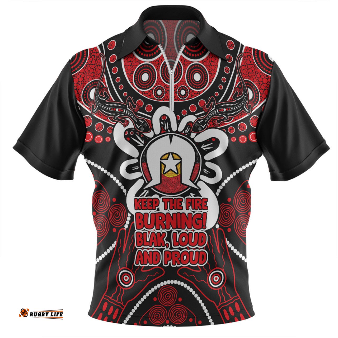 Australia Zip Polo Shirt Naidoc Week Aboriginal Inspired Dot Art Painting And Aussie Lizard