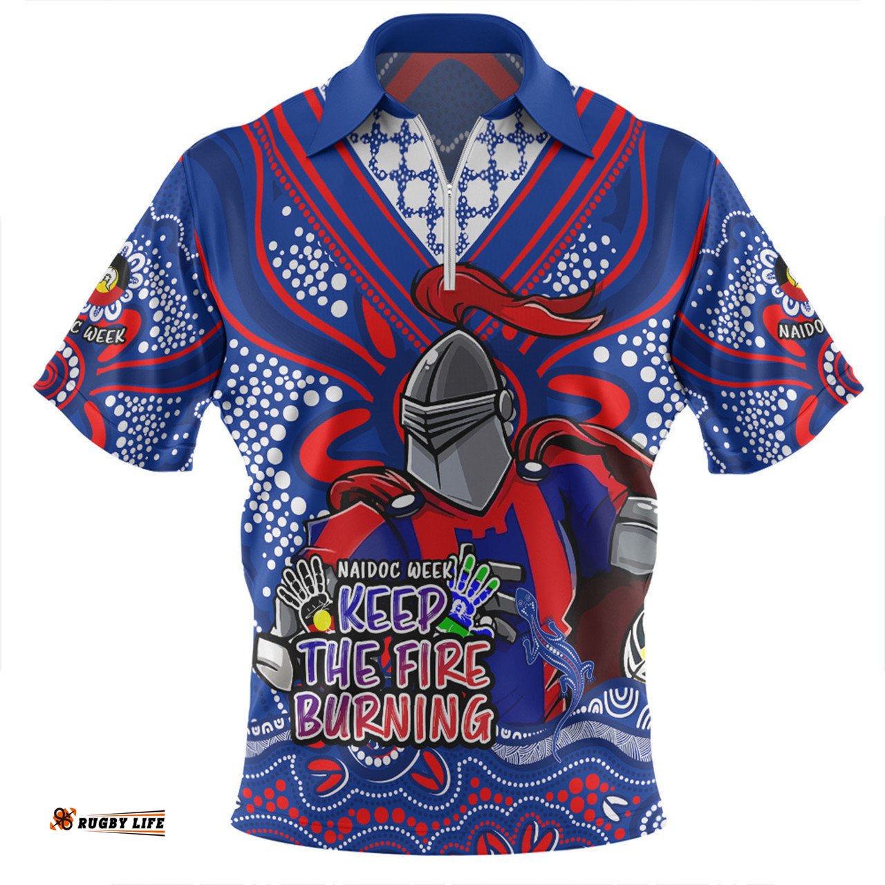 Newcastle Knights Zip Polo Shirt Aboriginal Inspired Naidoc Week Custom For Die Hard Fan Supporters