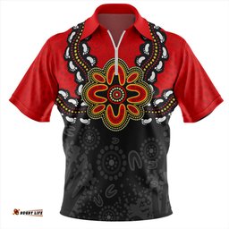 Australia Zip Polo Shirt Aboriginal Inspired Symbol Pattern