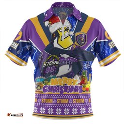 Melbourne Storm Christmas Custom Zip Polo Shirt - Storm Man Santa Claus Aussie Big Things Zip Polo Shirt