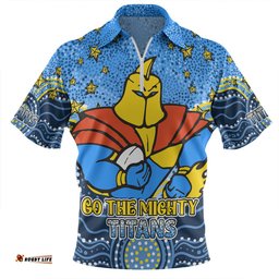 Gold Coast Titans Custom Zip Polo Shirt - Custom With Aboriginal Inspired Style Of Dot Painting Patterns  Zip Polo Shirt