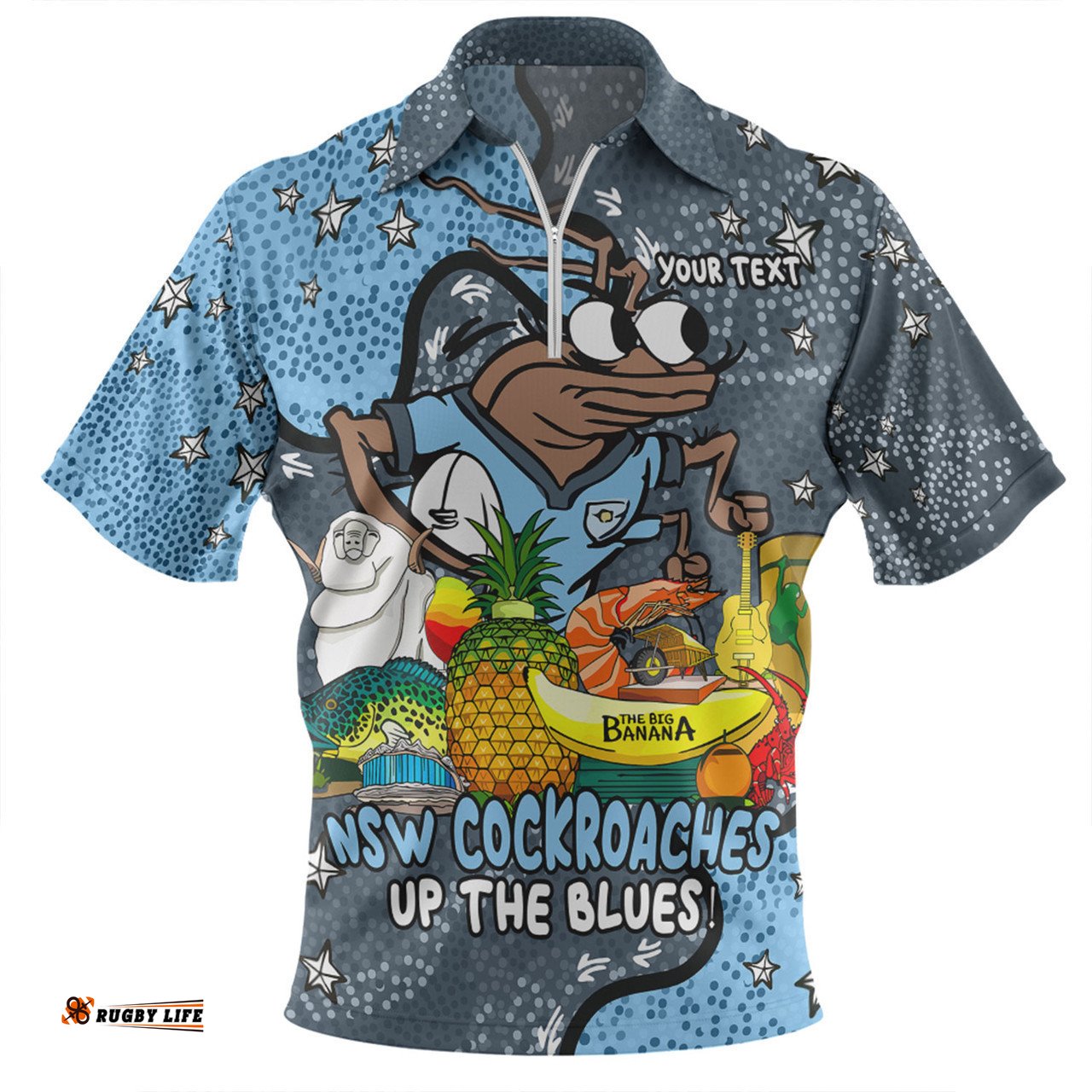 New South Wales Cockroaches Custom Zip Polo Shirt - Australian Big Things Zip Polo Shirt