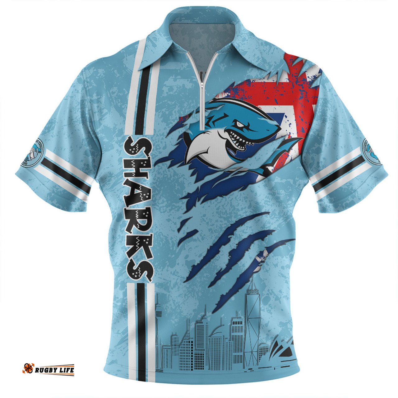 Cronulla-Sutherland Sharks Zip Polo Shirt - Happy Australia Day Flag Scratch Style