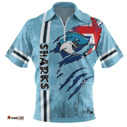 Cronulla-Sutherland Sharks Zip Polo Shirt - Happy Australia Day Flag Scratch Style