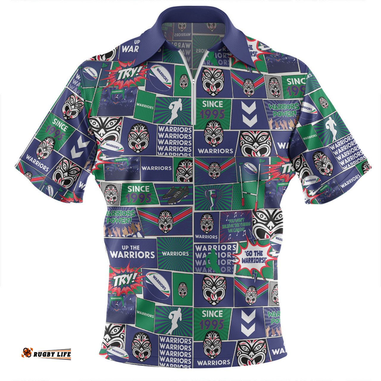 New Zealand Warriors Zip Polo Shirt - Team Of Us Die Hard Fan Supporters Comic Style Zip Polo Shirt