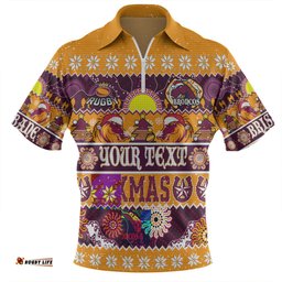 Brisbane Broncos Christmas Aboriginal Custom Zip Polo Shirt - Indigenous Knitted Ugly Xmas Style Zip Polo Shirt