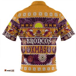 Brisbane Broncos Christmas Aboriginal Custom Zip Polo Shirt - Indigenous Knitted Ugly Xmas Style Zip Polo Shirt