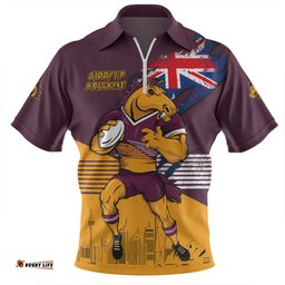 Brisbane Broncos Zip Polo Shirt Custom For Die Hard Fan Australia Flag Scratch Style