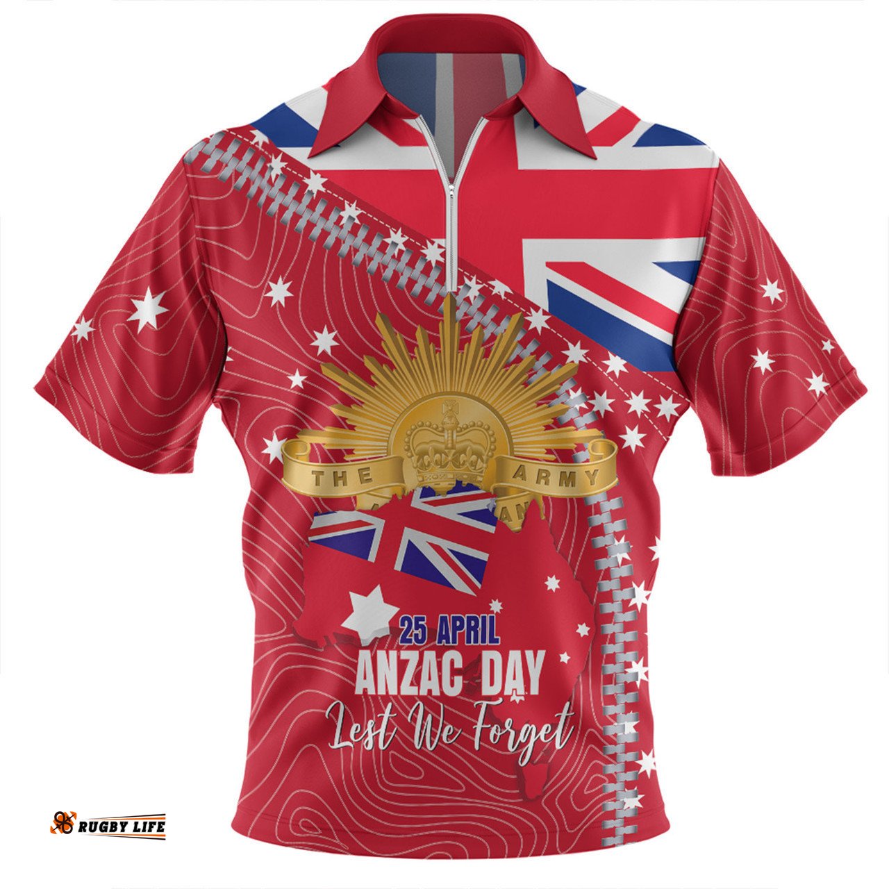 Australia Zip Polo Shirt - Anzac Day Lest We Forget Australian Red Ensign
