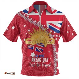 Australia Zip Polo Shirt - Anzac Day Lest We Forget Australian Red Ensign