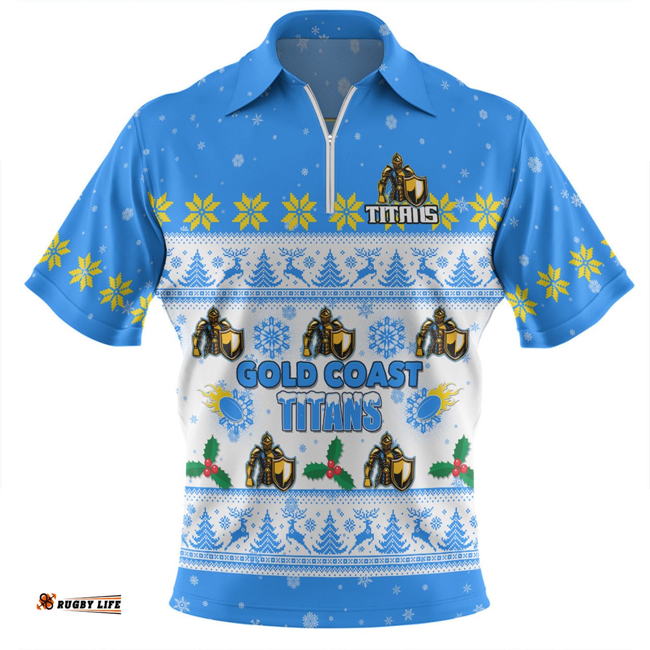 Gold Coast Titans Christmas Custom Zip Polo Shirt - Special Ugly Christmas Zip Polo Shirt
