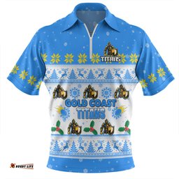 Gold Coast Titans Christmas Custom Zip Polo Shirt - Special Ugly Christmas Zip Polo Shirt