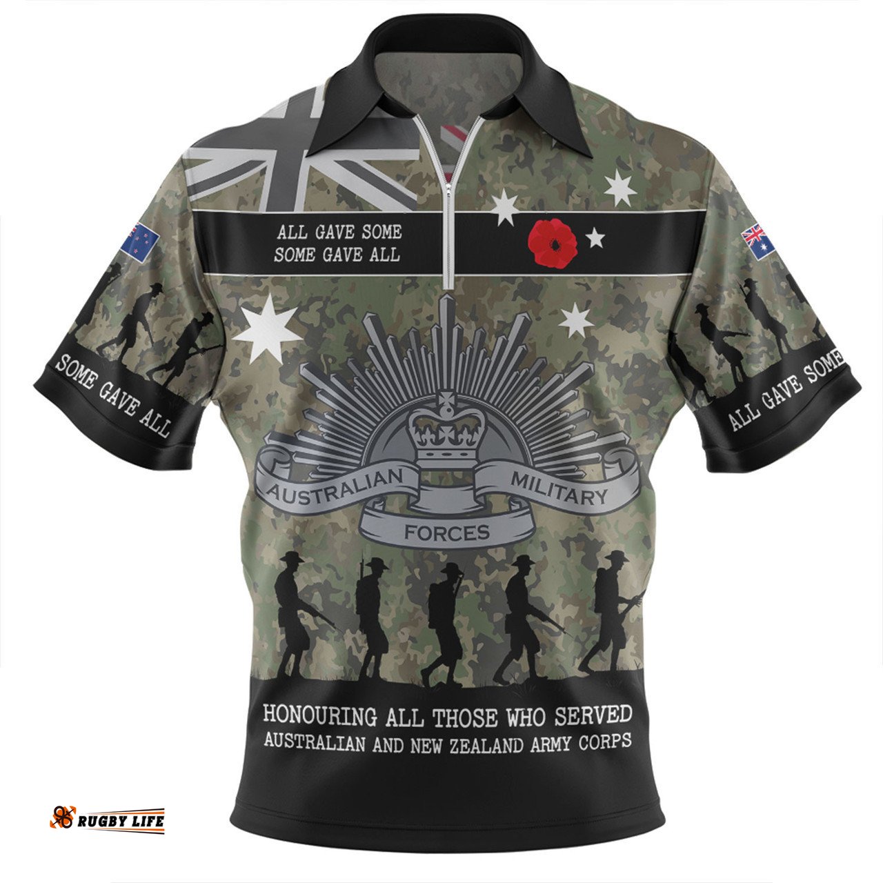 Australia Anzac Day Zip Polo Shirt - Australia and New Zealand Warriors All gave some Some Gave All Zip Polo Shirt